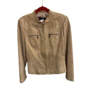 Alfani Leather Moto Jacket Snake Reptile Beige size XL Zipper Pockets lined